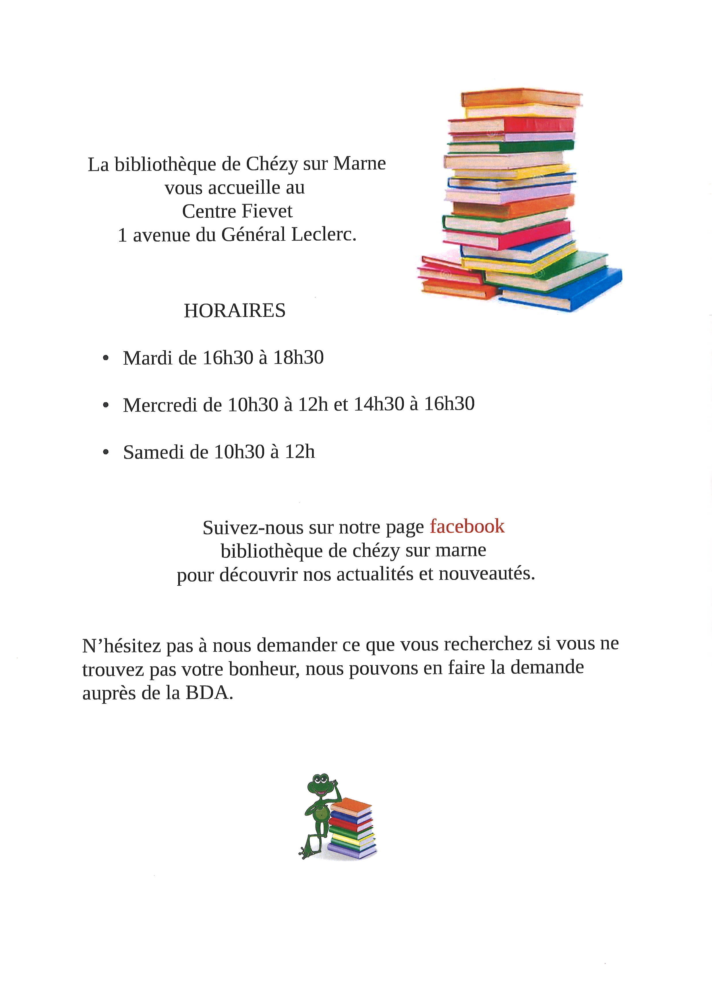 HORAIRES BIBILIOTHEQUE