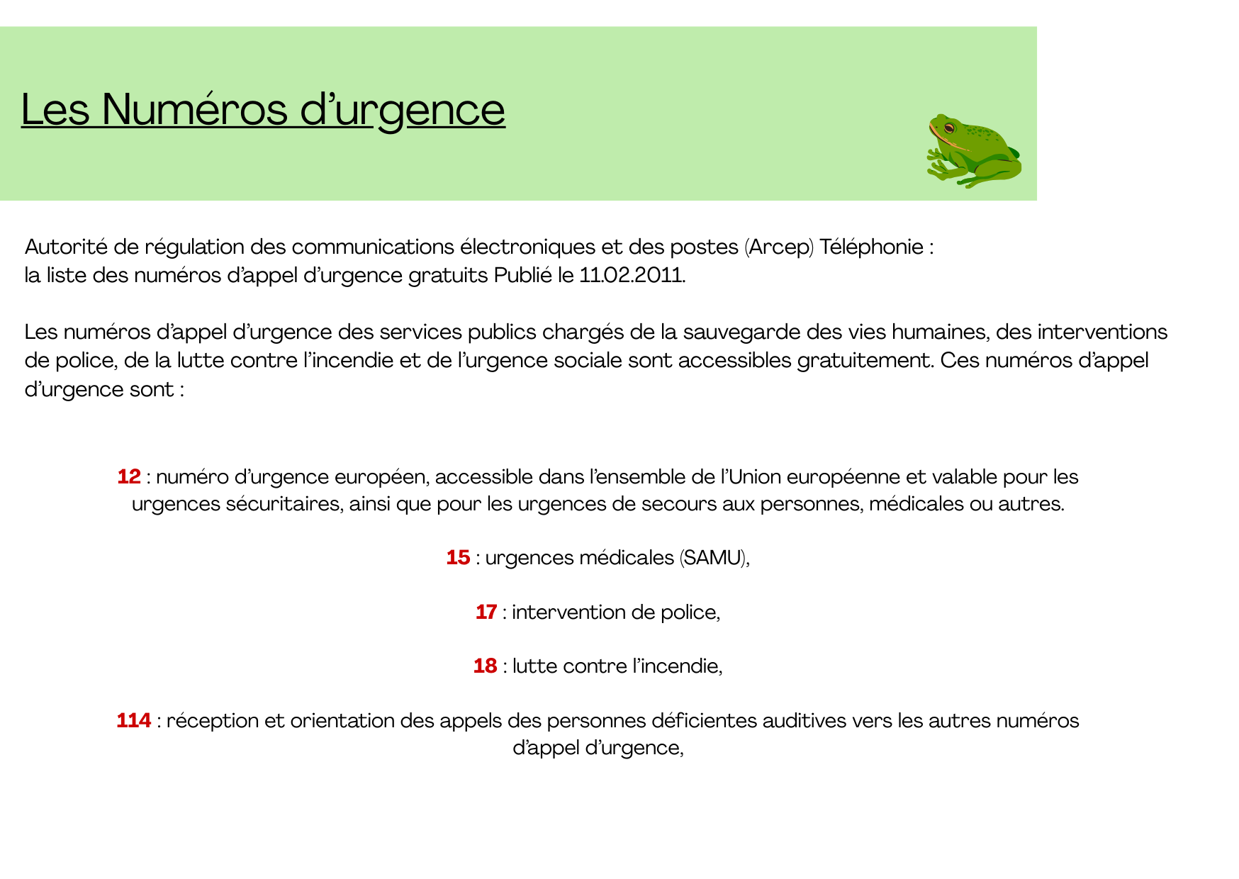 Numéros d'urgence 1