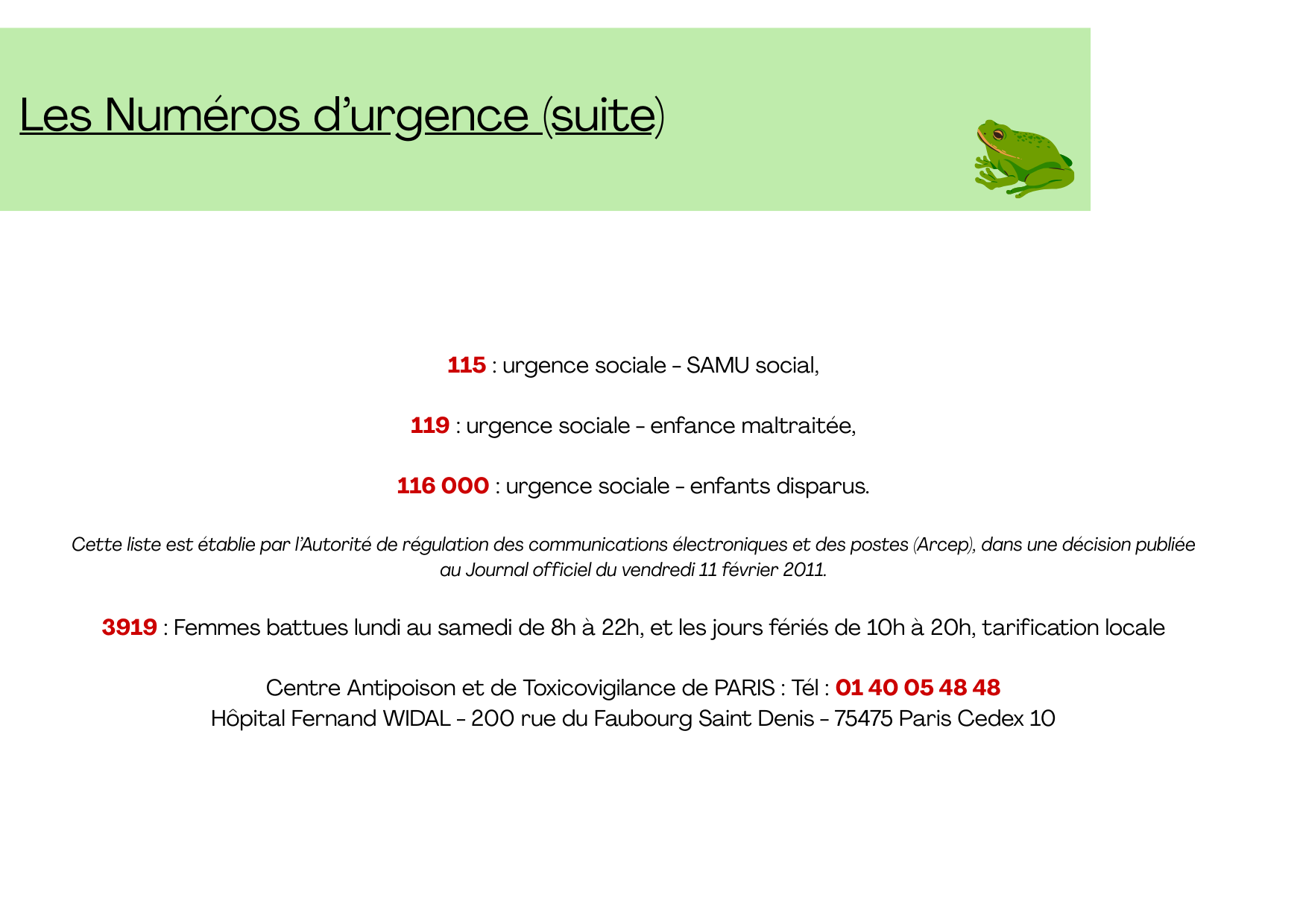 Numéros d'urgence 2